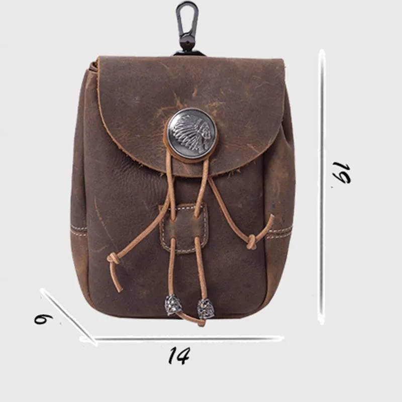 Genuine Leather Drawstring Pouch Purse Waist Bag Portable Wallet Belt Pouch