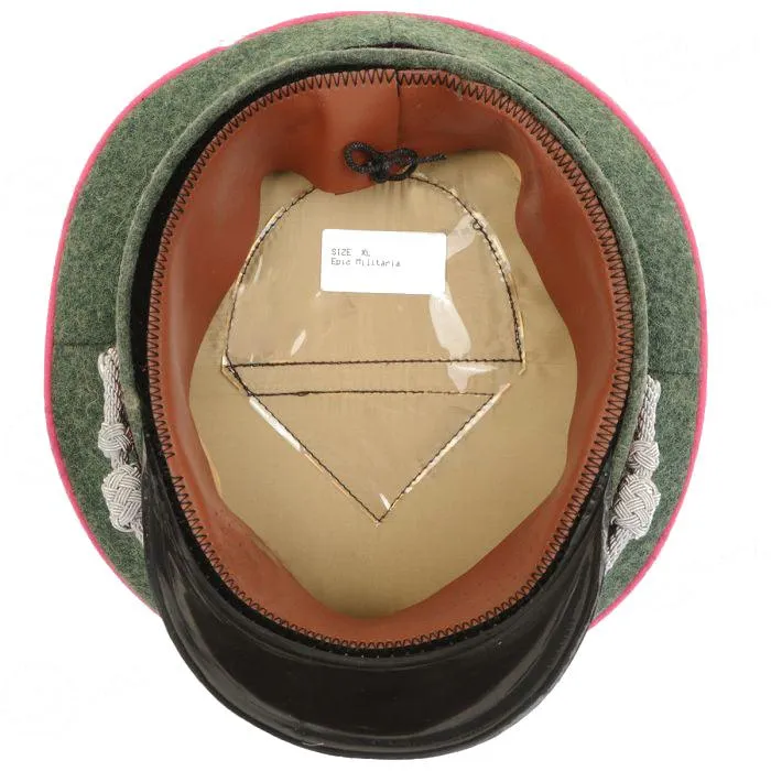 German Officer Visor Cap – Field Grey with Pink Piping, Embroidered Emblem Insignia