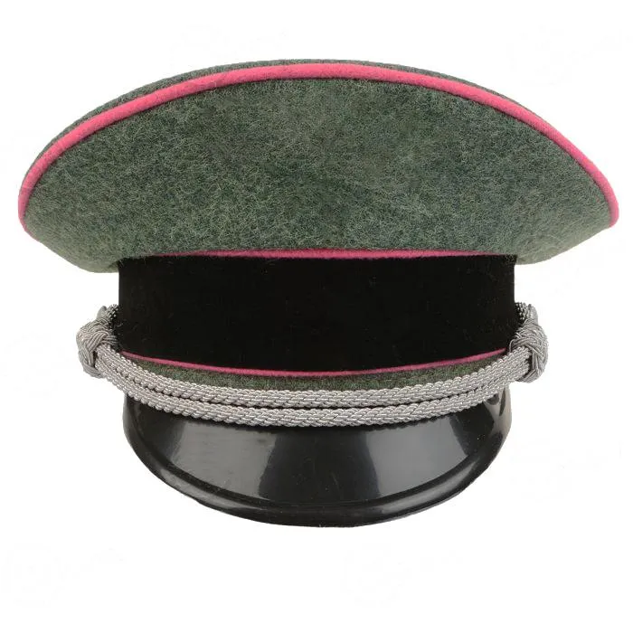 German Officer Visor Cap – Field Grey with Pink Piping, Embroidered Emblem Insignia