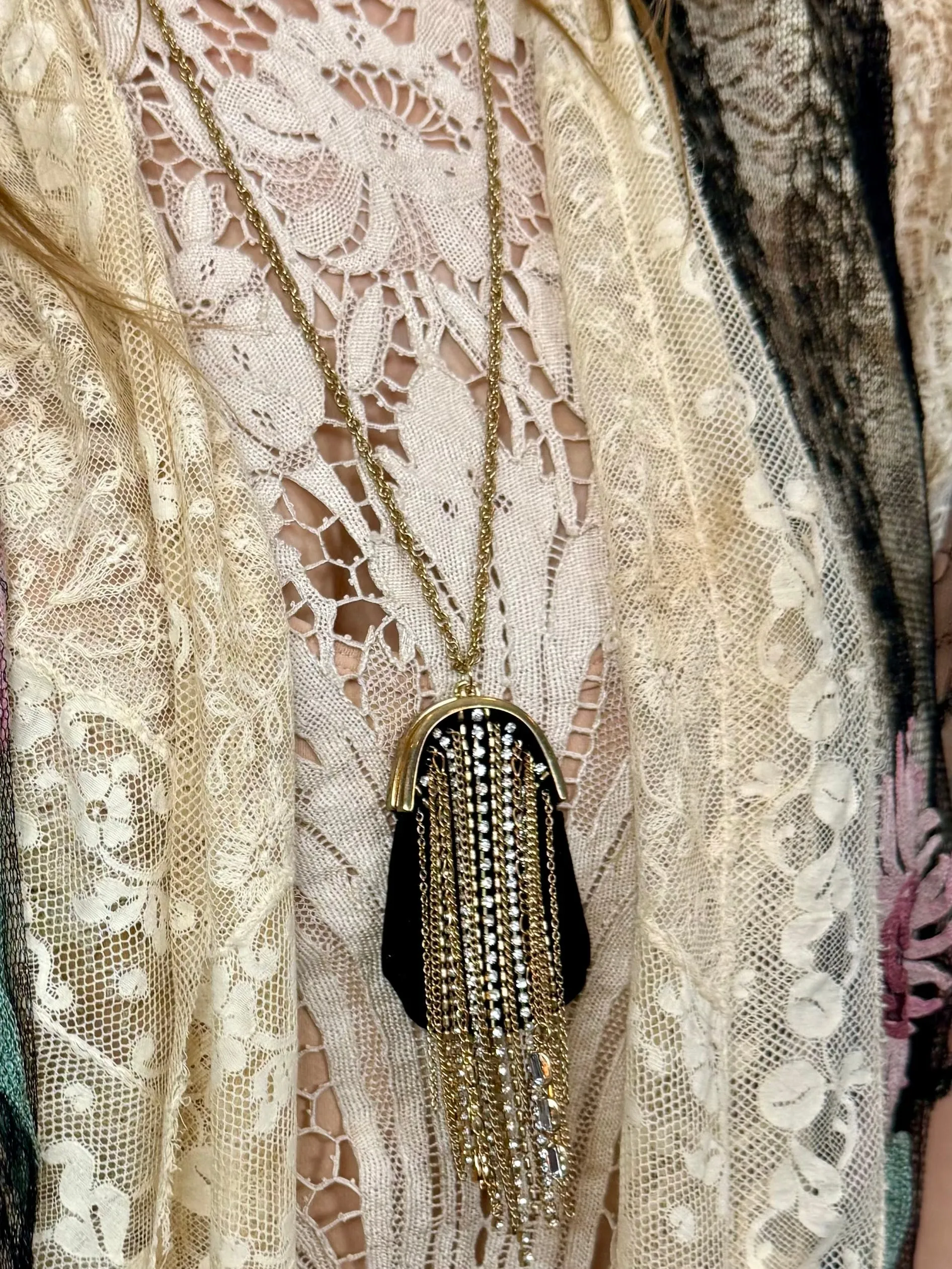 Goa, 20s black mini velvet fringed purse necklace