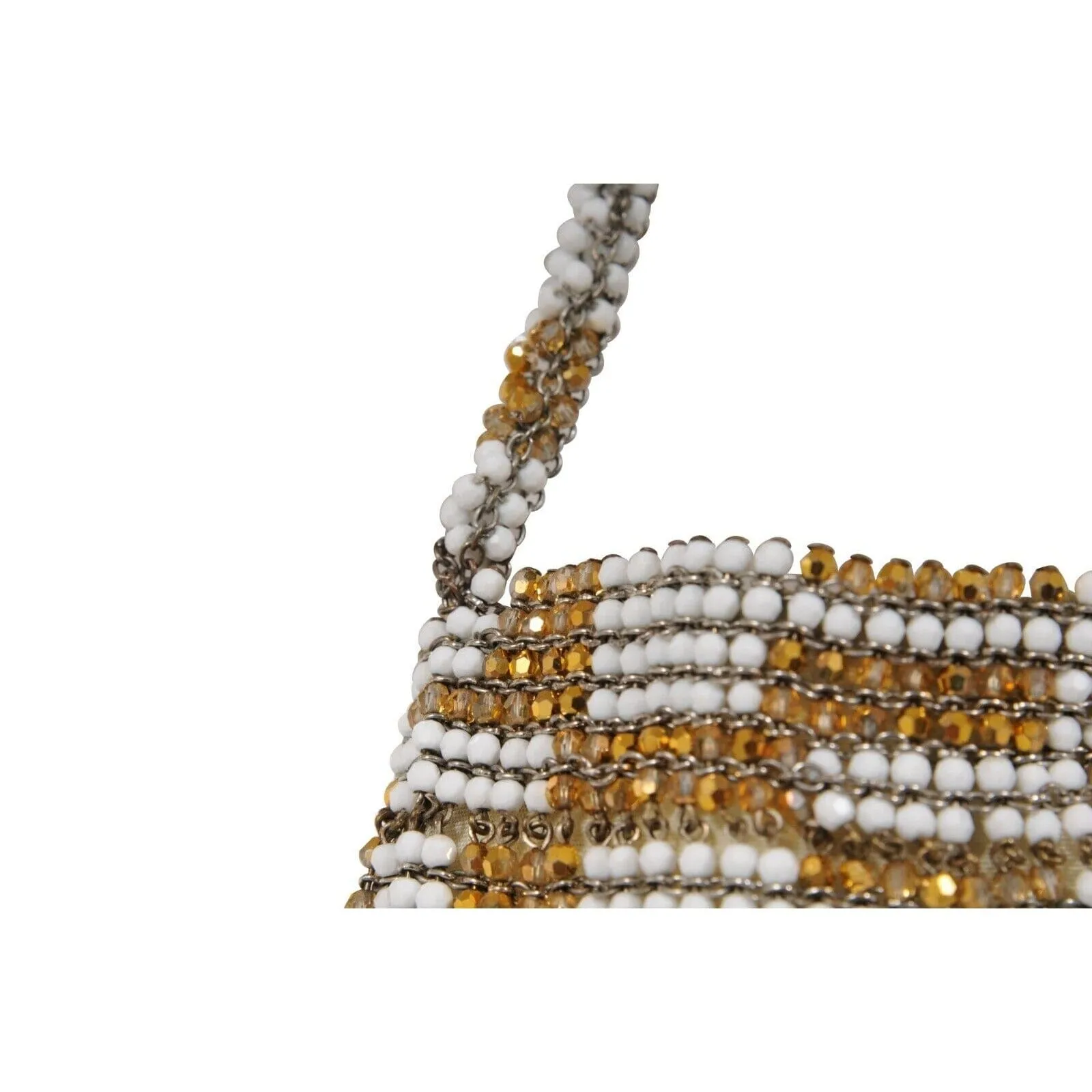 Gold White Crystal Vintage Mini Shoulder Tote Bag