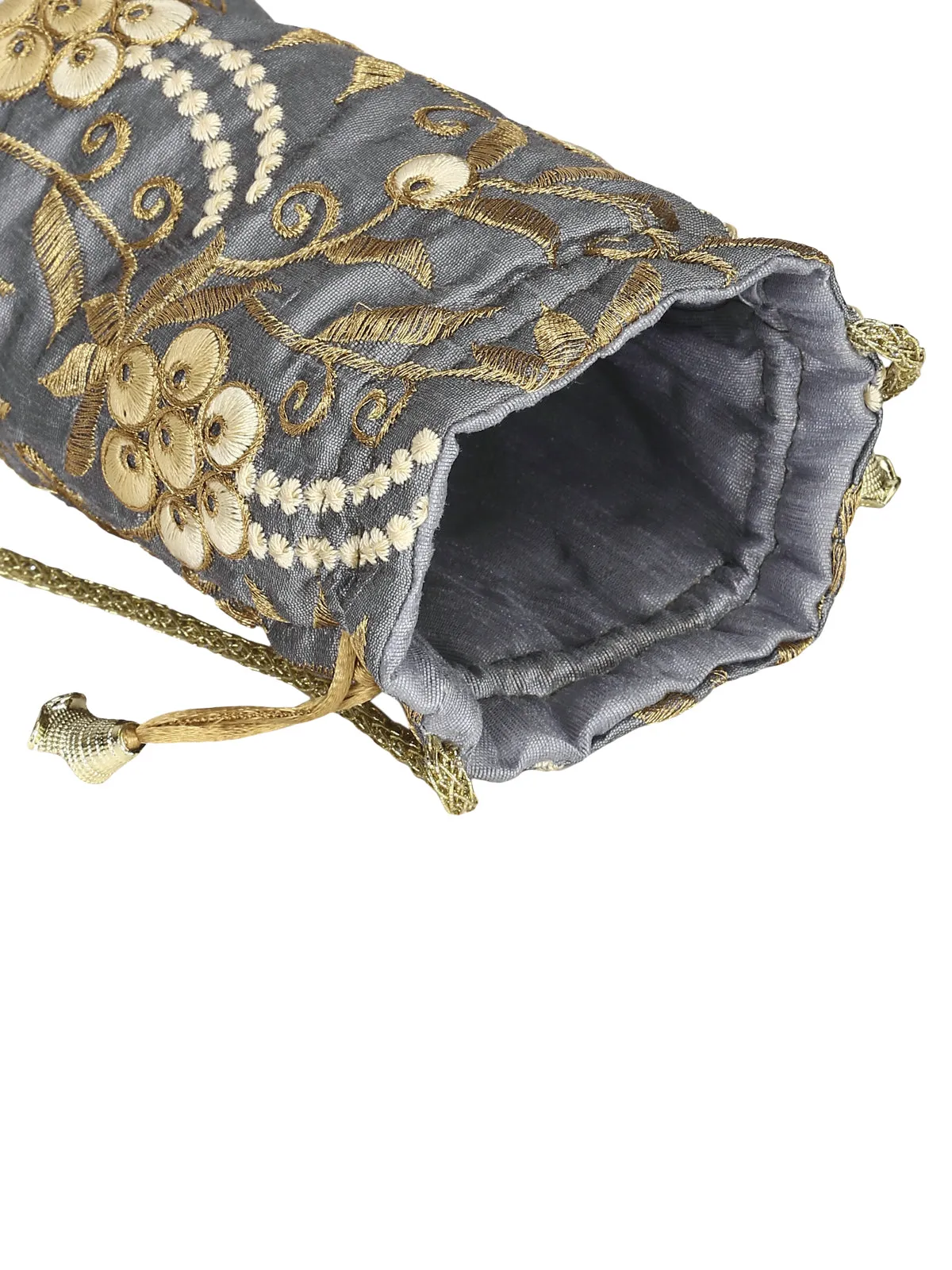 Grey Embroidered Potli Bag