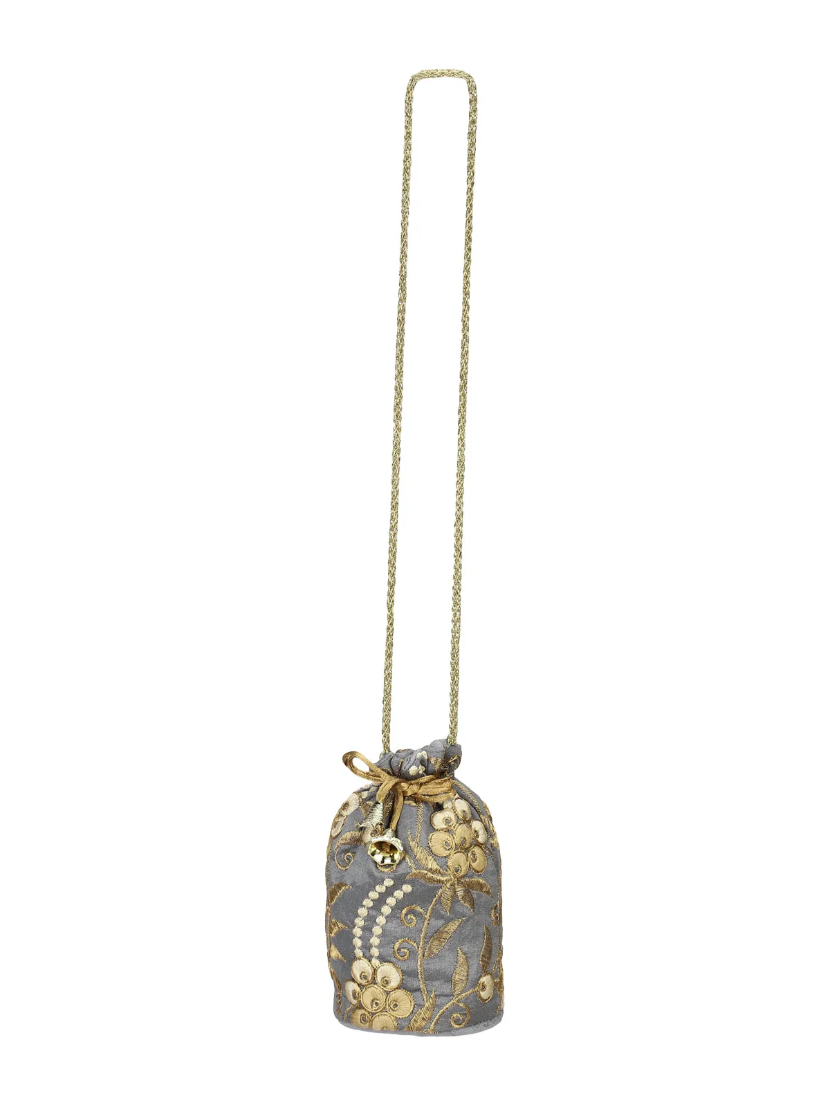 Grey Embroidered Potli Bag
