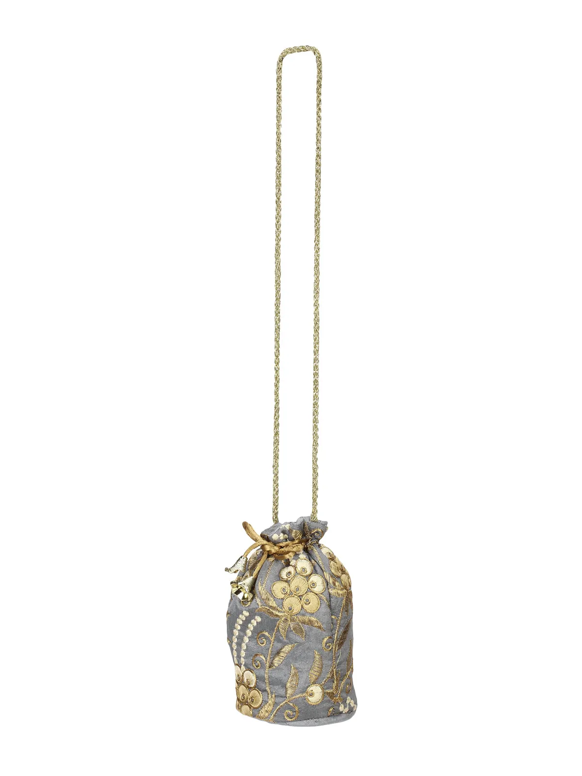 Grey Embroidered Potli Bag