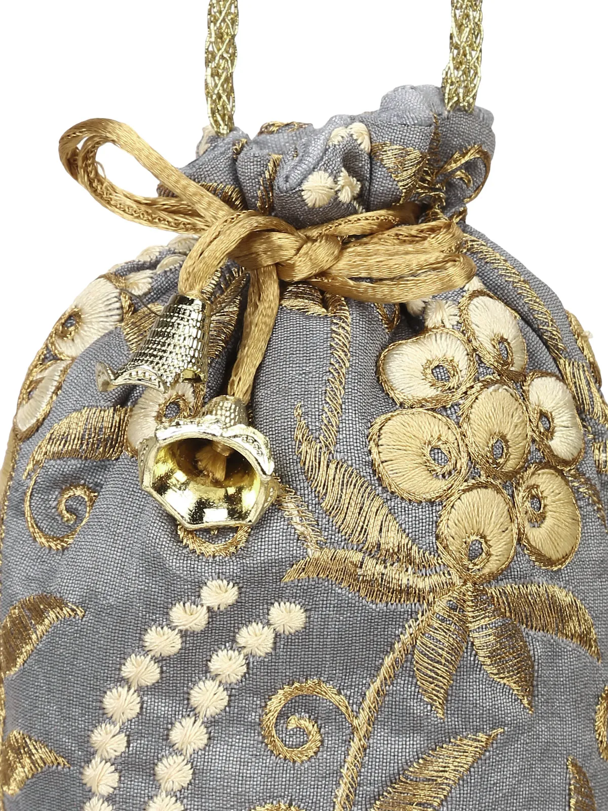 Grey Embroidered Potli Bag