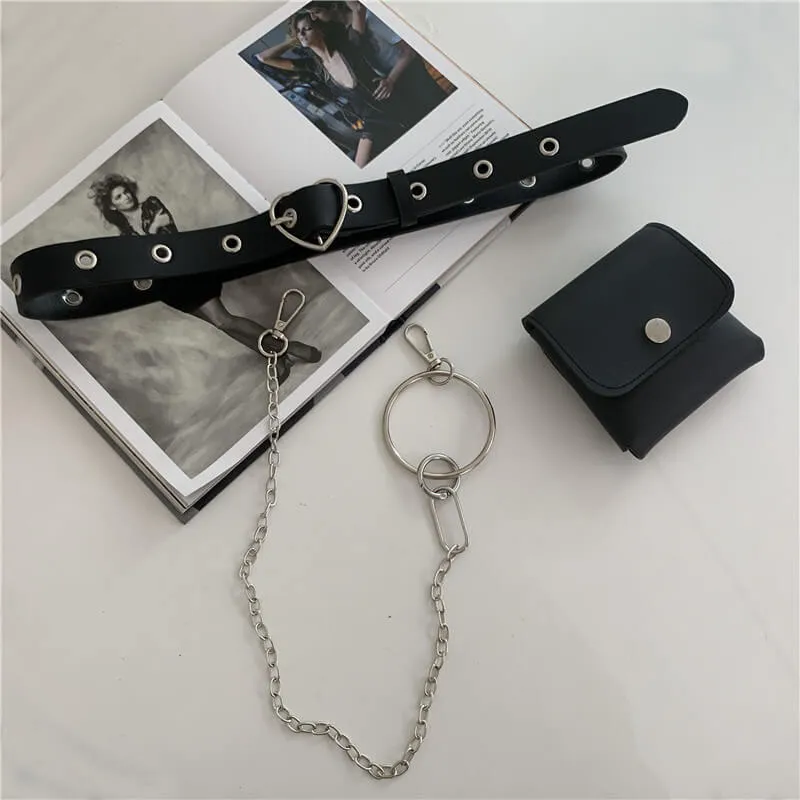 Grunge gothic heart buckle chain purse belt