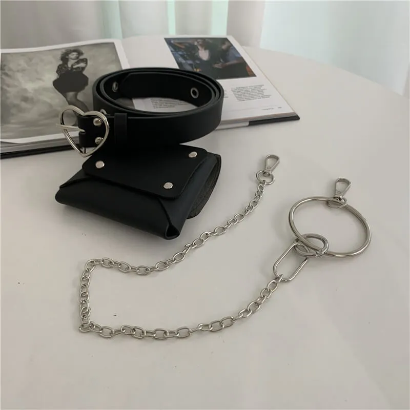 Grunge gothic heart buckle chain purse belt