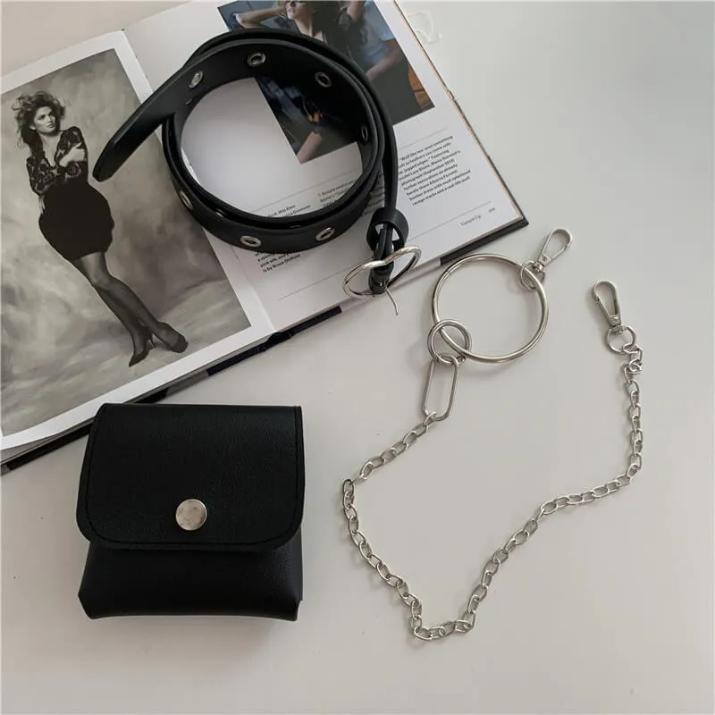 Grunge gothic heart buckle chain purse belt