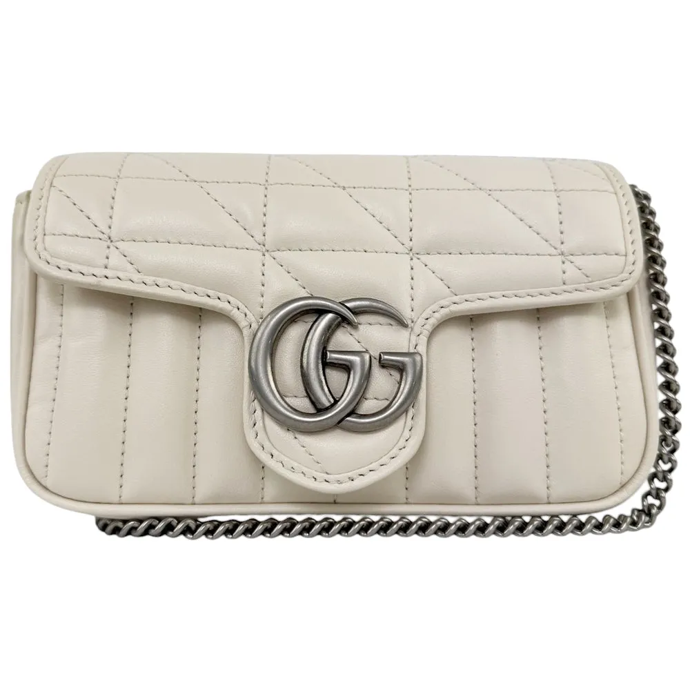 GUCCI GG Marmont Super Mini White Leather Shoulder Bag LHQ488