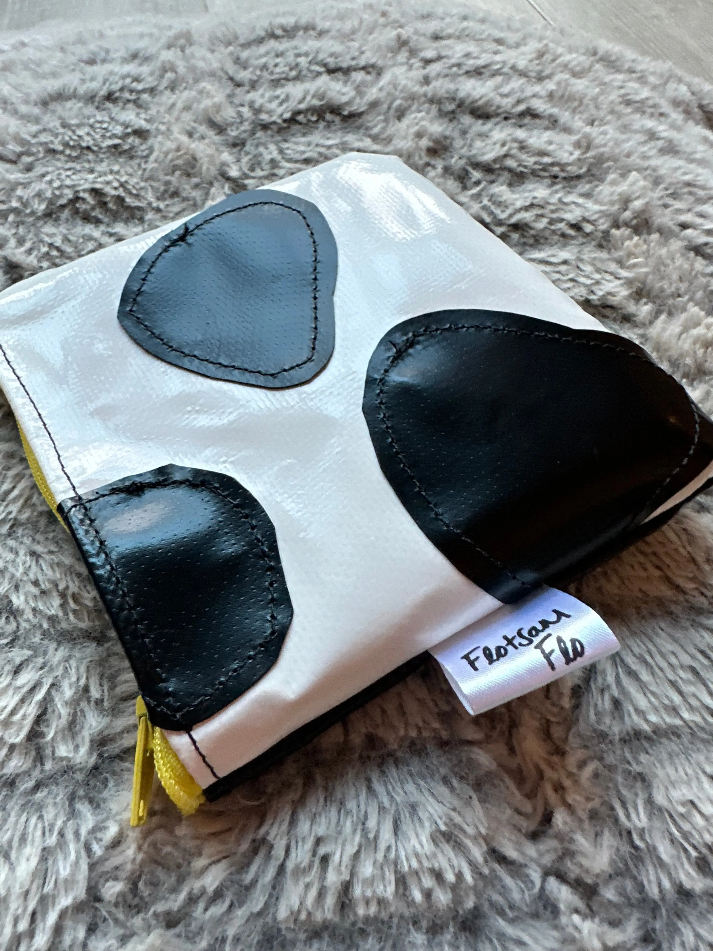 I used to be Offcuts of Plastic Canopy Cow Print  - Yellow zip Coin purse (a little wonky!)