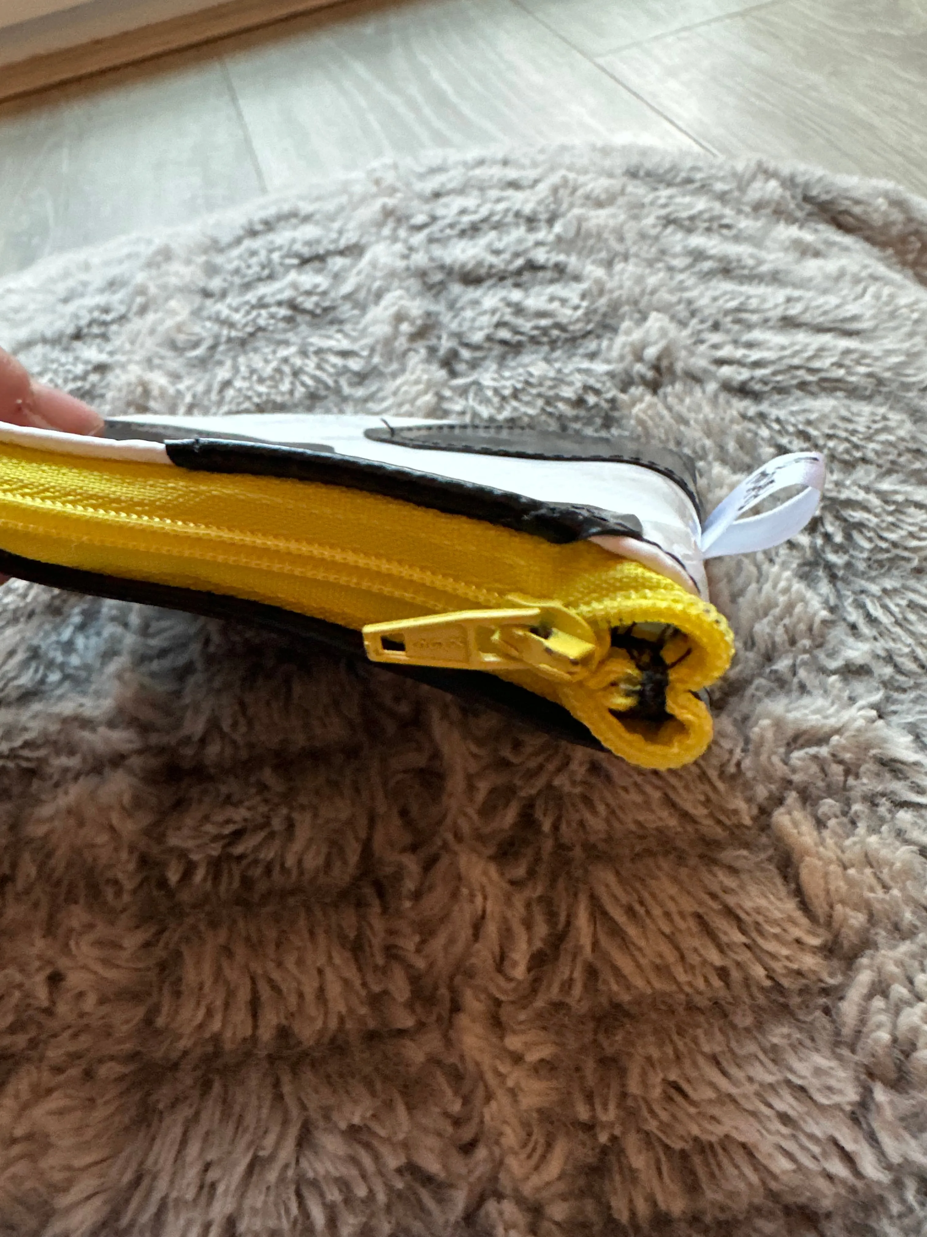 I used to be Offcuts of Plastic Canopy Cow Print  - Yellow zip Coin purse (a little wonky!)