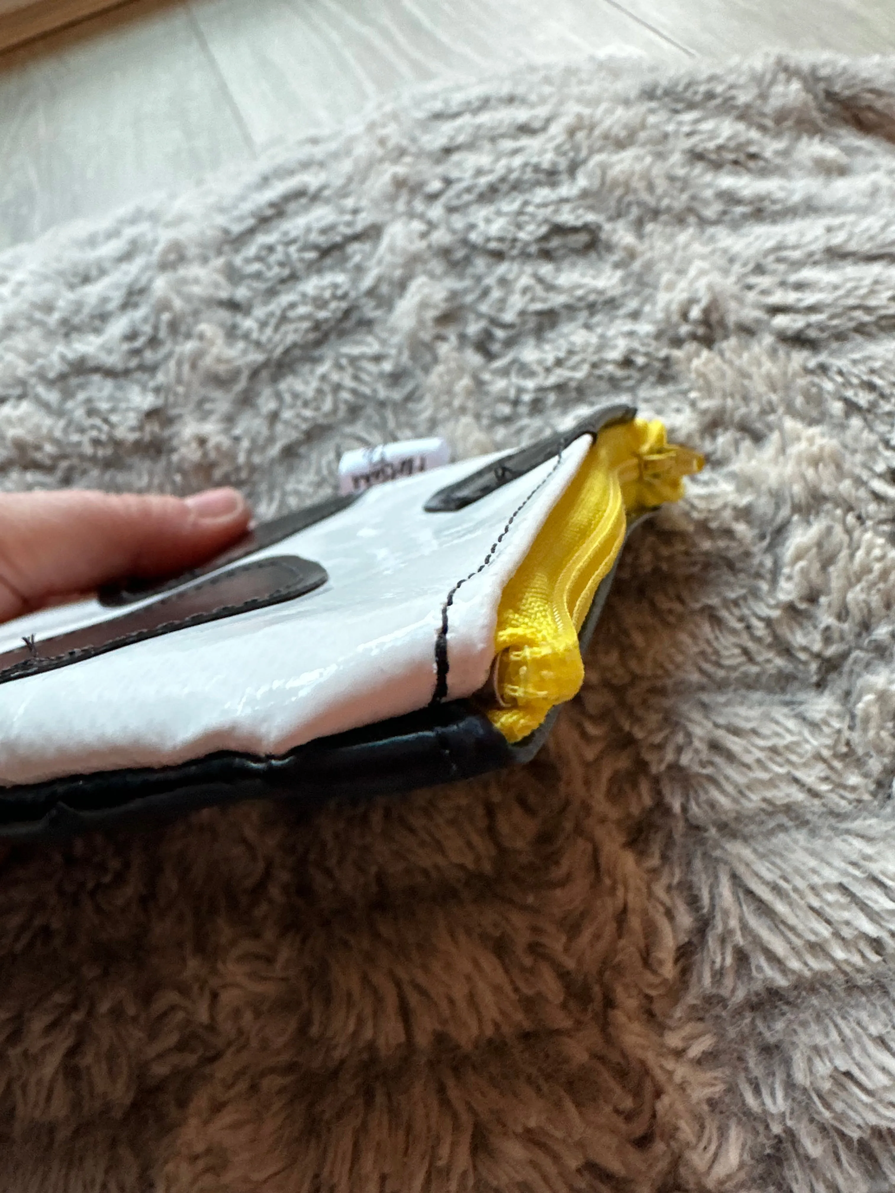 I used to be Offcuts of Plastic Canopy Cow Print  - Yellow zip Coin purse (a little wonky!)