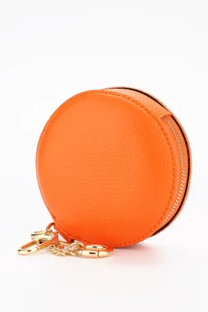 Italian Leather Round Clip-On Coin Purse in Orange