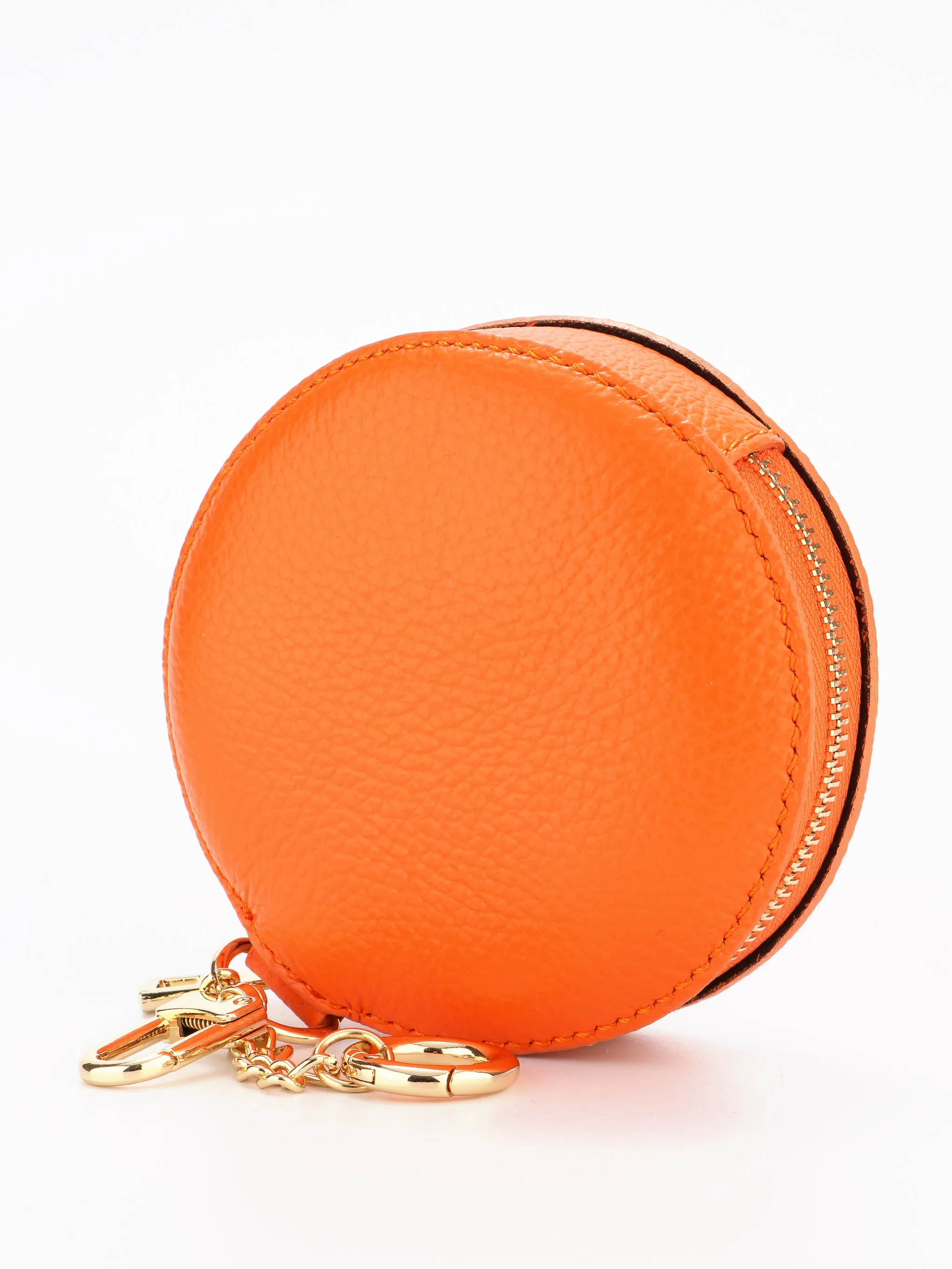 Italian Leather Round Clip-On Coin Purse in Orange