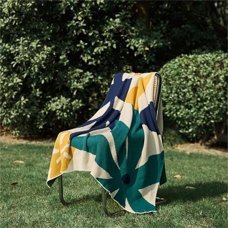 Knitted Leaves Throw Blanket