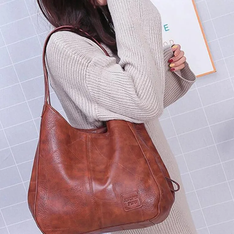 Large-Capacity Vintage Classic Shoulder Soft PU Leather Handbag