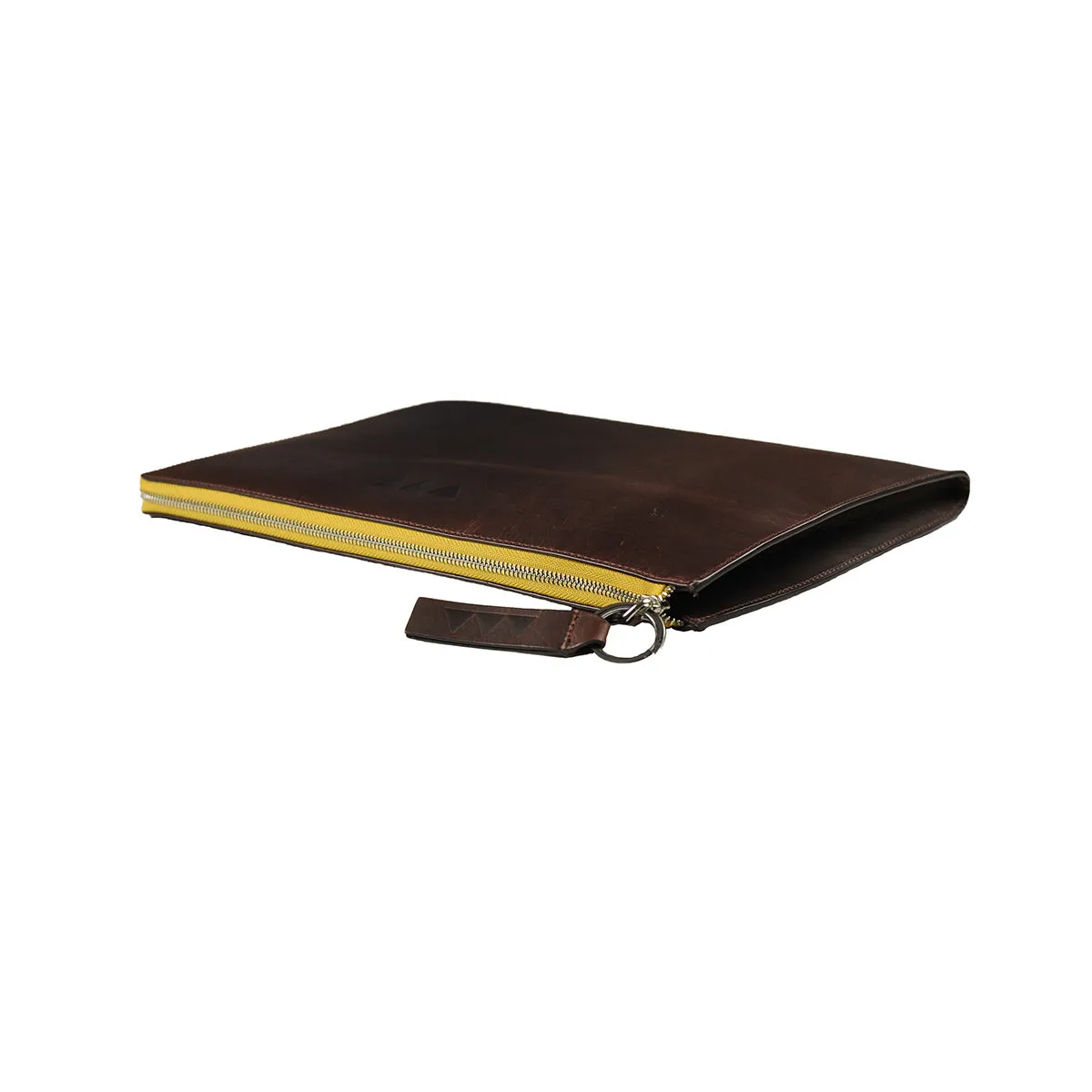 Lisen Laptop Case in Veg. Tanned Leather - Brown & Yellow
