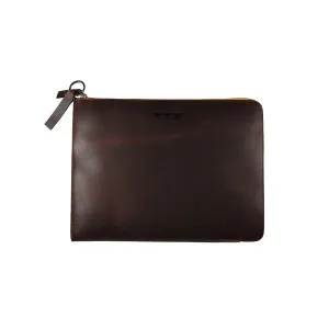 Lisen Laptop Case in Veg. Tanned Leather - Brown & Yellow