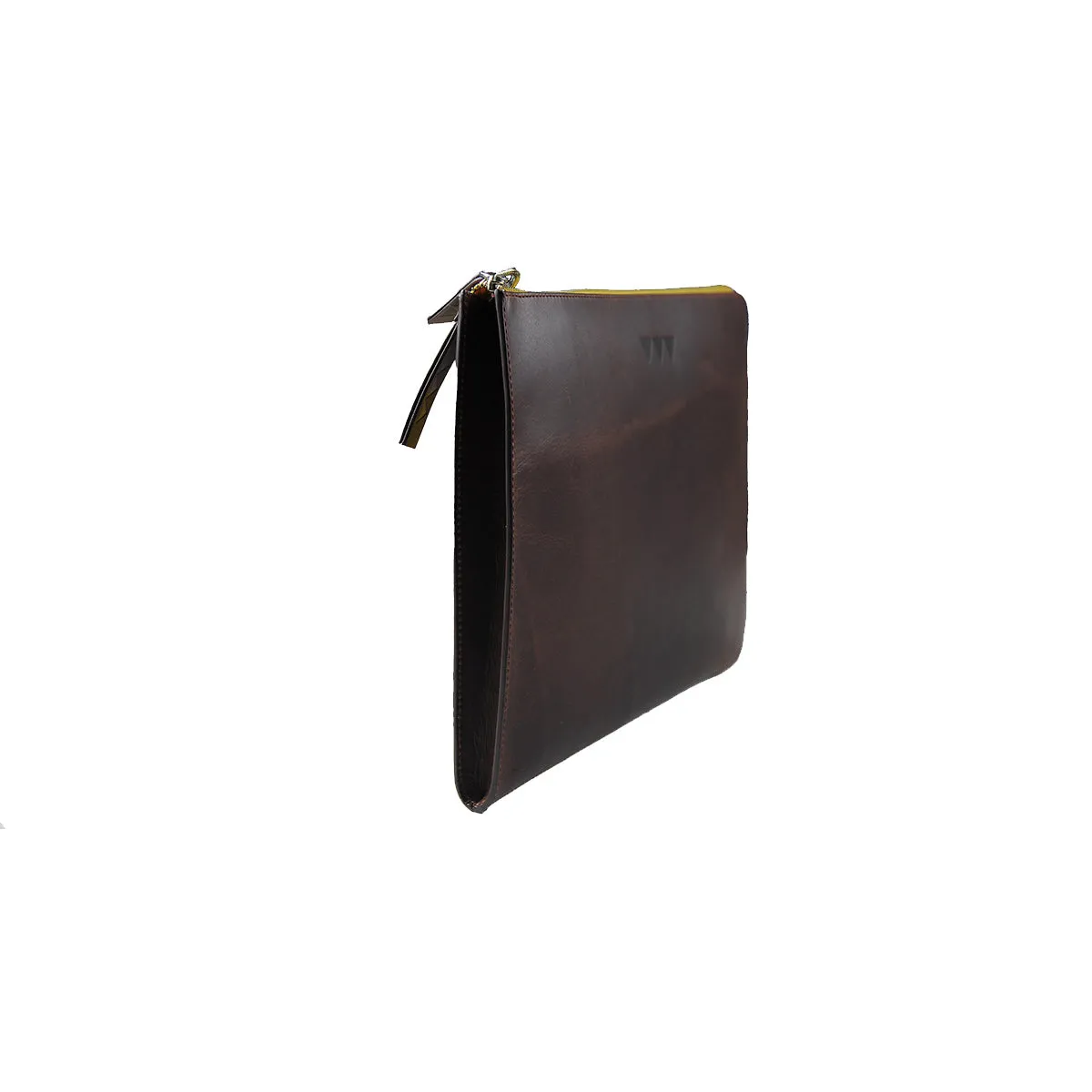 Lisen Laptop Case in Veg. Tanned Leather - Brown & Yellow