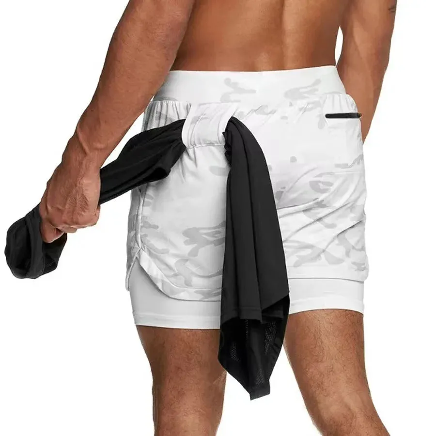 Mens 2-in-1 Quick-Dry Running Shorts Compression Gym Activewear
