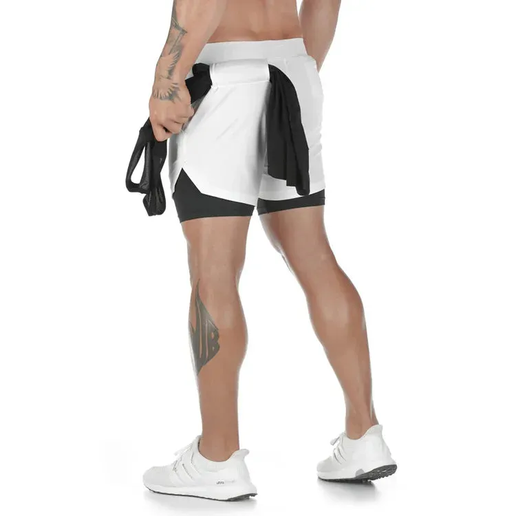 Mens 2-in-1 Quick-Dry Running Shorts Compression Gym Activewear