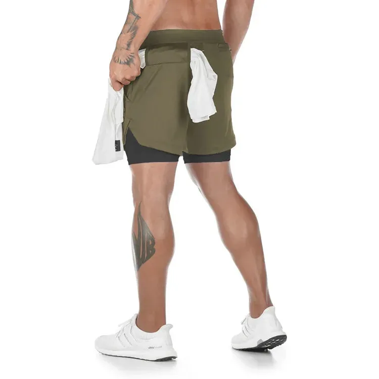 Mens 2-in-1 Quick-Dry Running Shorts Compression Gym Activewear