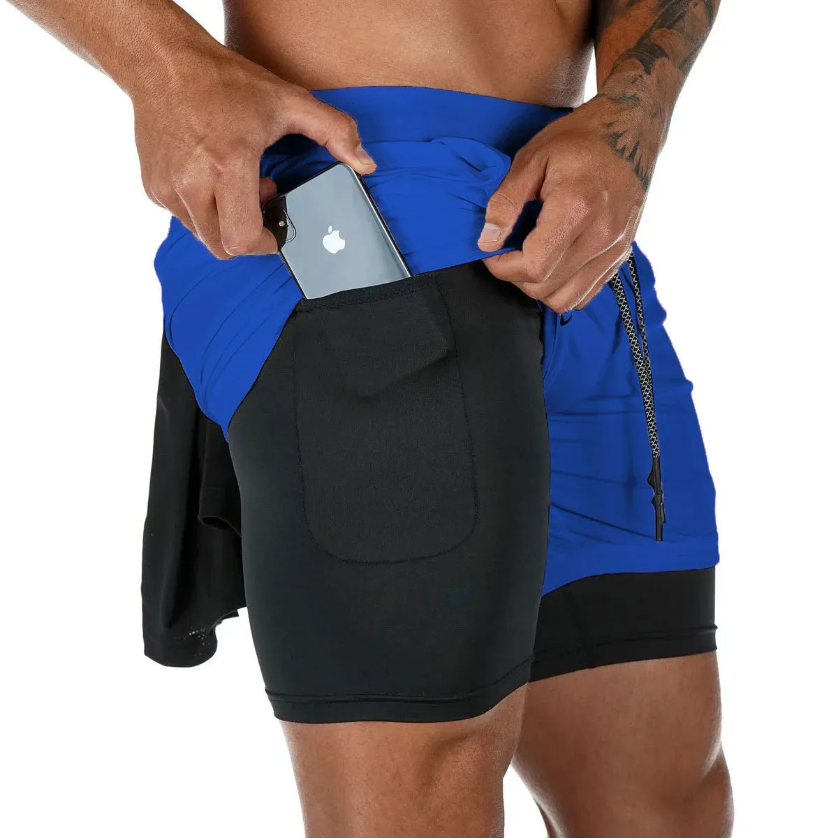 Mens 2-in-1 Quick-Dry Running Shorts Compression Gym Activewear