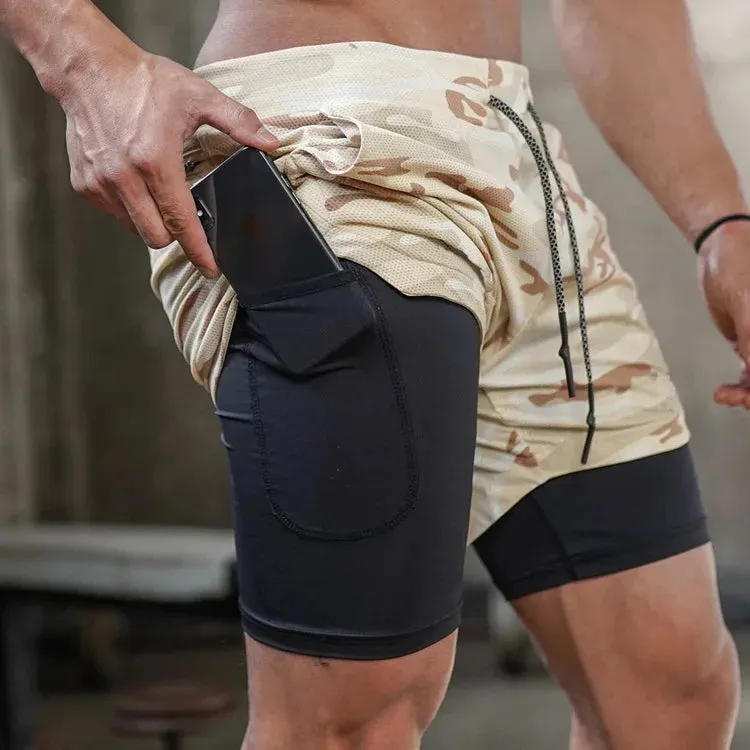 Mens 2-in-1 Quick-Dry Running Shorts Compression Gym Activewear