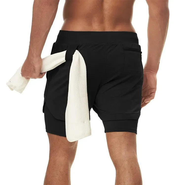 Mens 2-in-1 Quick-Dry Running Shorts Compression Gym Activewear