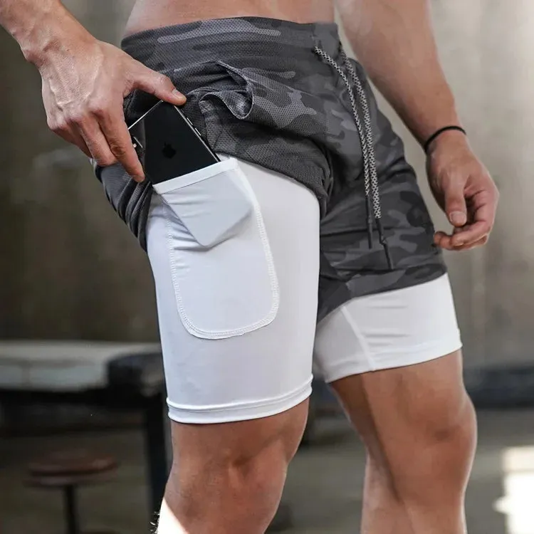 Mens 2-in-1 Quick-Dry Running Shorts Compression Gym Activewear