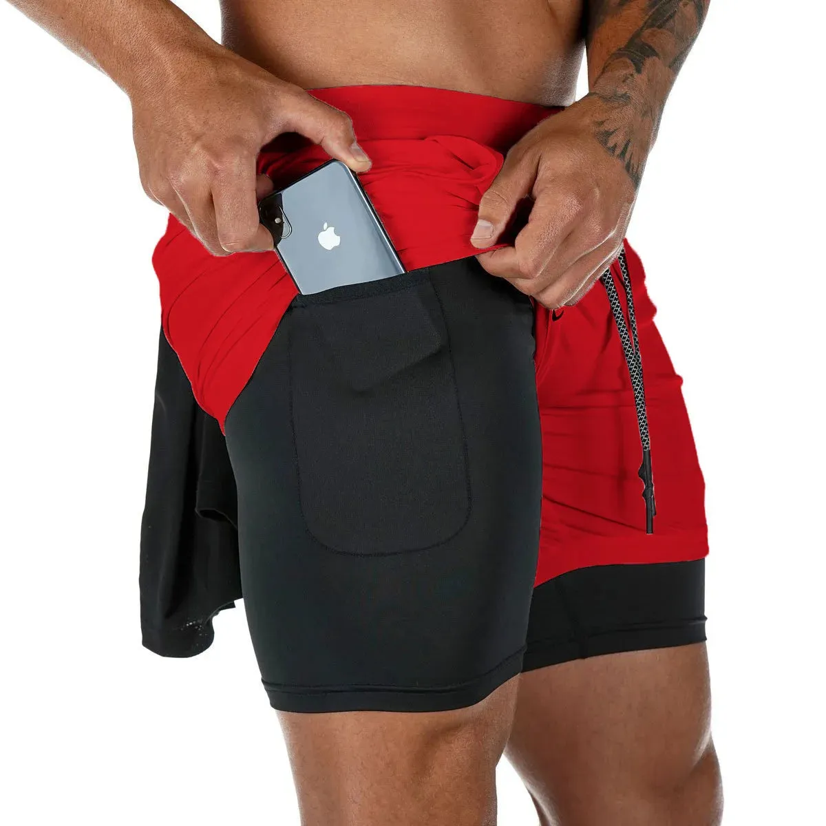 Mens 2-in-1 Quick-Dry Running Shorts Compression Gym Activewear