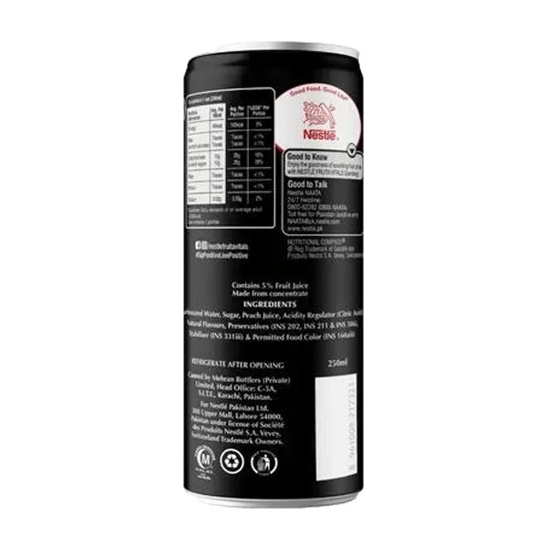NESTLE FRUITA VITALS SPARKLING PEACH CAN 250ML