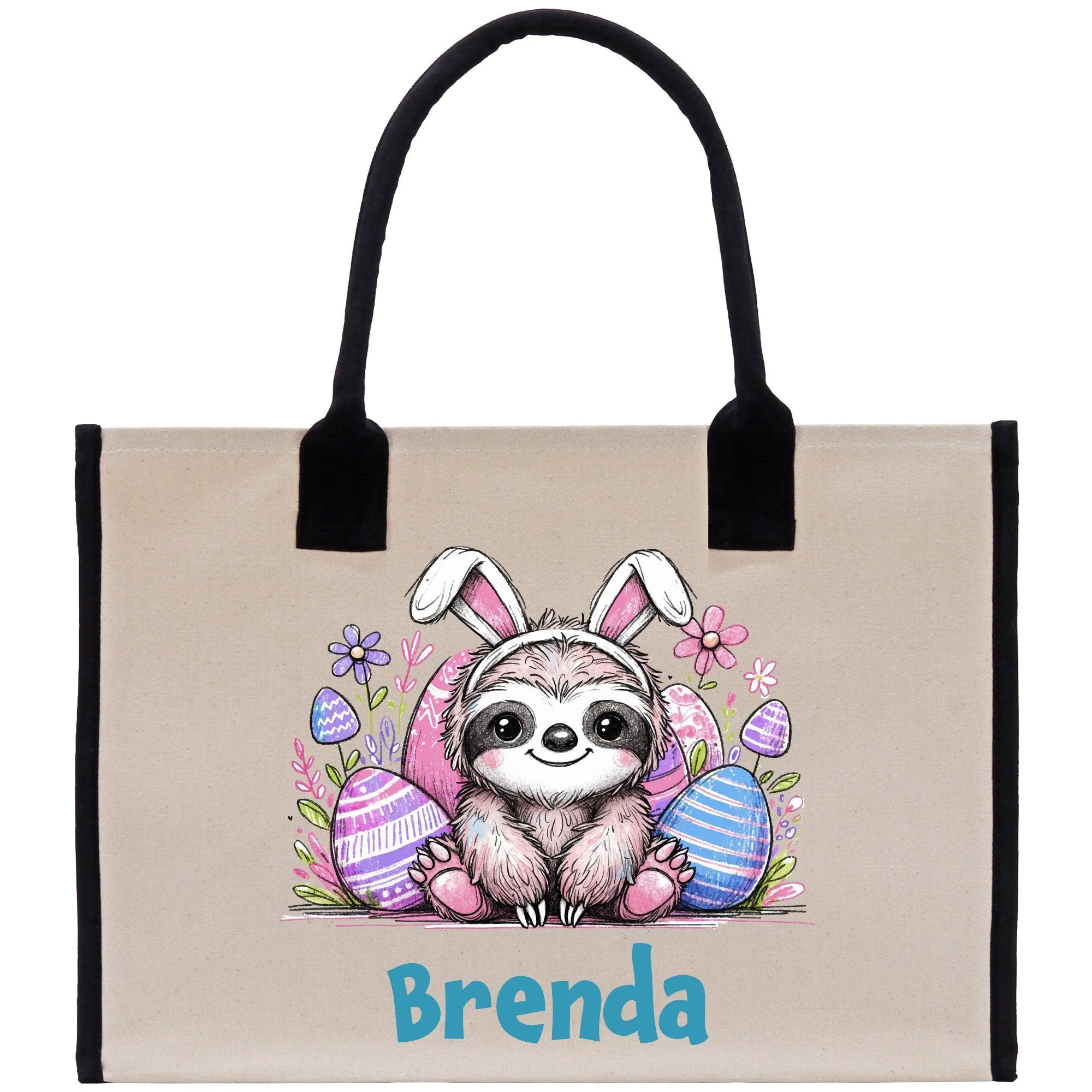 Personalized Easter Cotton Canvas Tote Bag Easter Basket Gift Easter Egg Hunt Custom Easter Gift Bags Easter Bag with Name for Kids