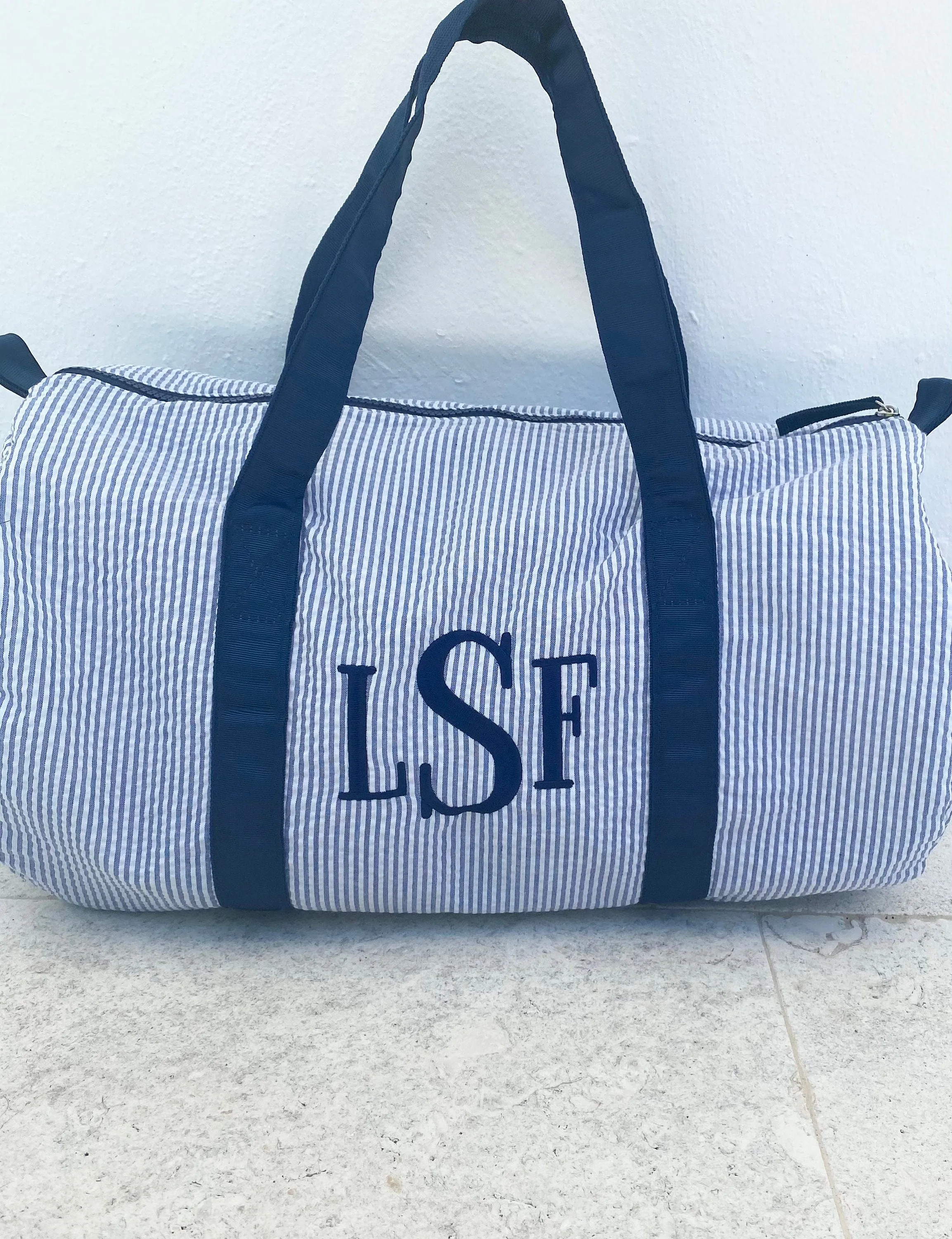 Personalized Seersucker Duffle Bag