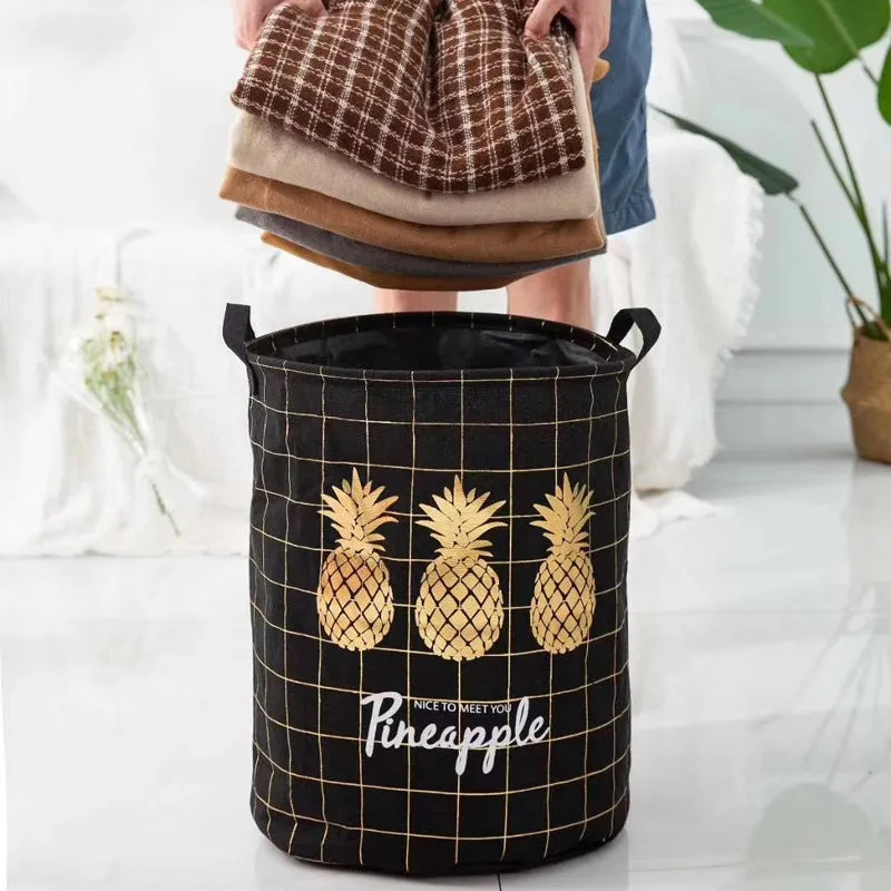 Pineapple Print Laundry Basket
