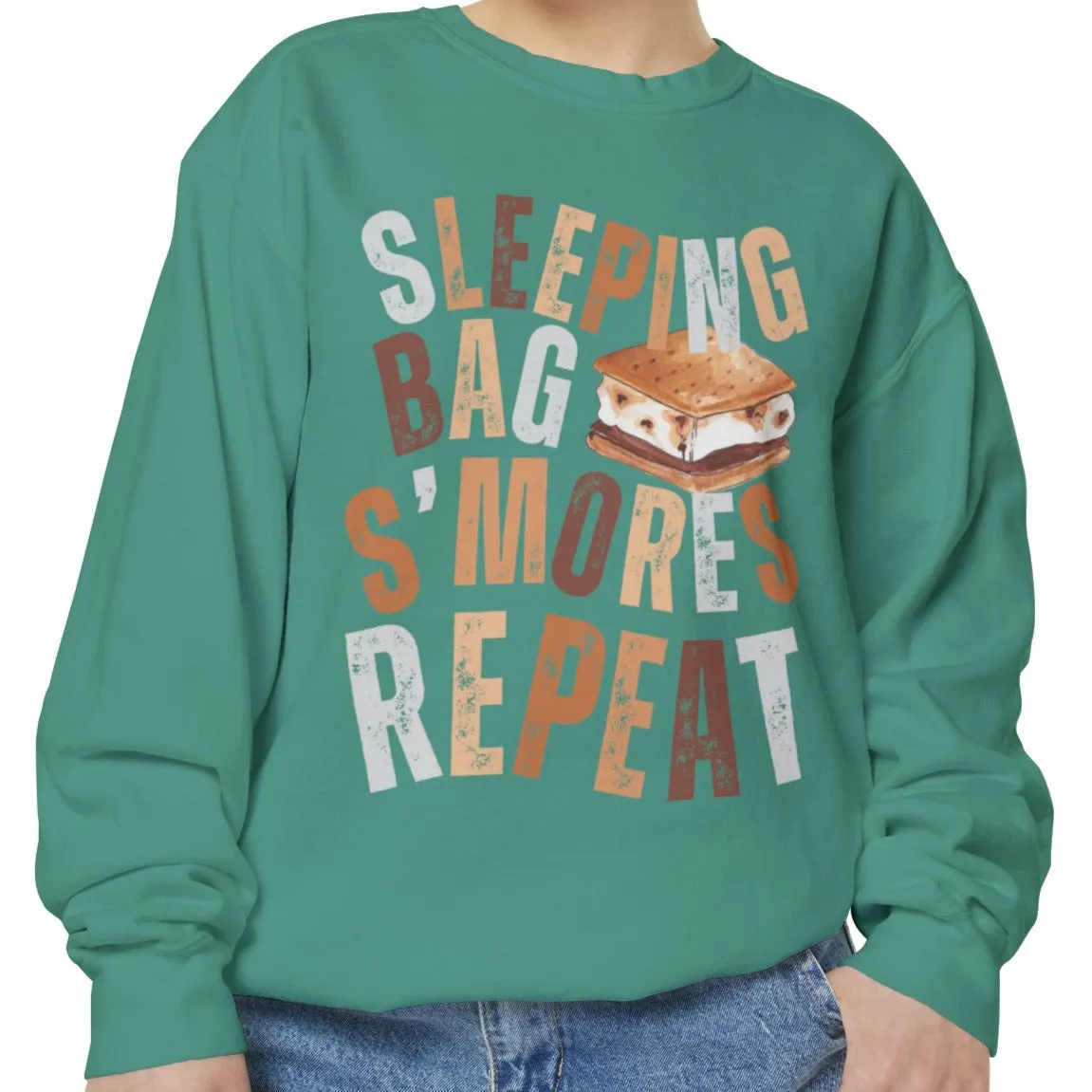 'Sleeping Bag S'mores Repeat'  Cozy Comfort Colors Women's Sweatshirt