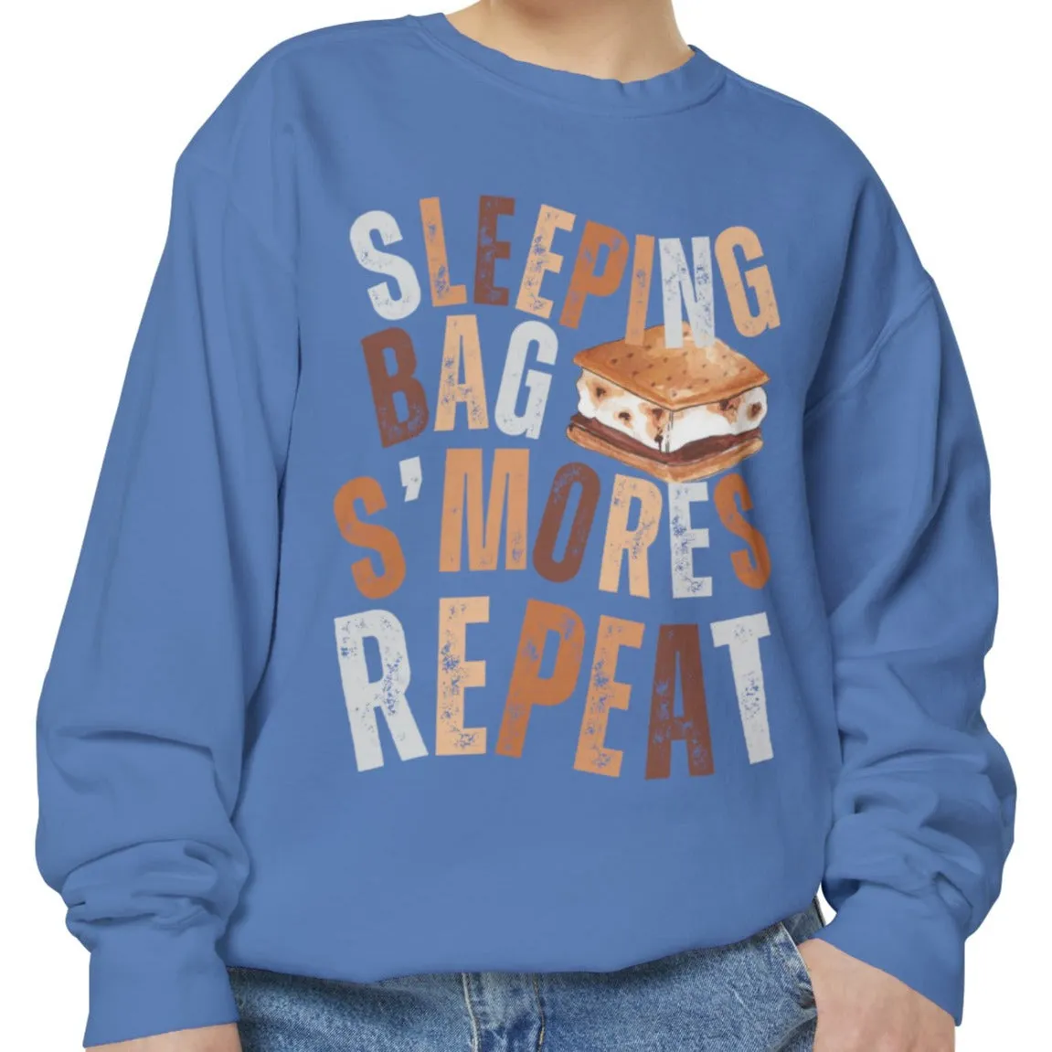 'Sleeping Bag S'mores Repeat'  Cozy Comfort Colors Women's Sweatshirt