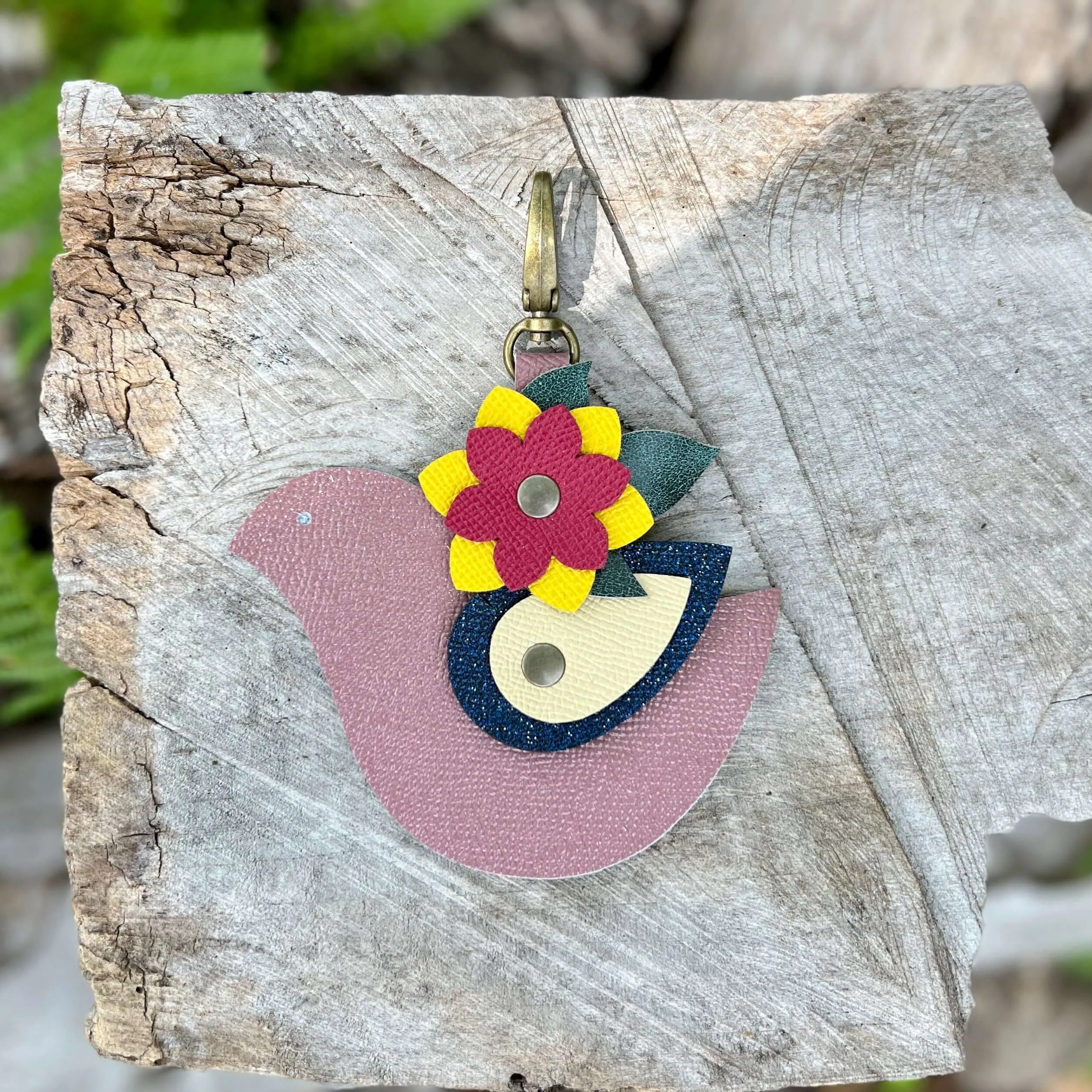 Spring Blooming Bird Leather Purse Charm