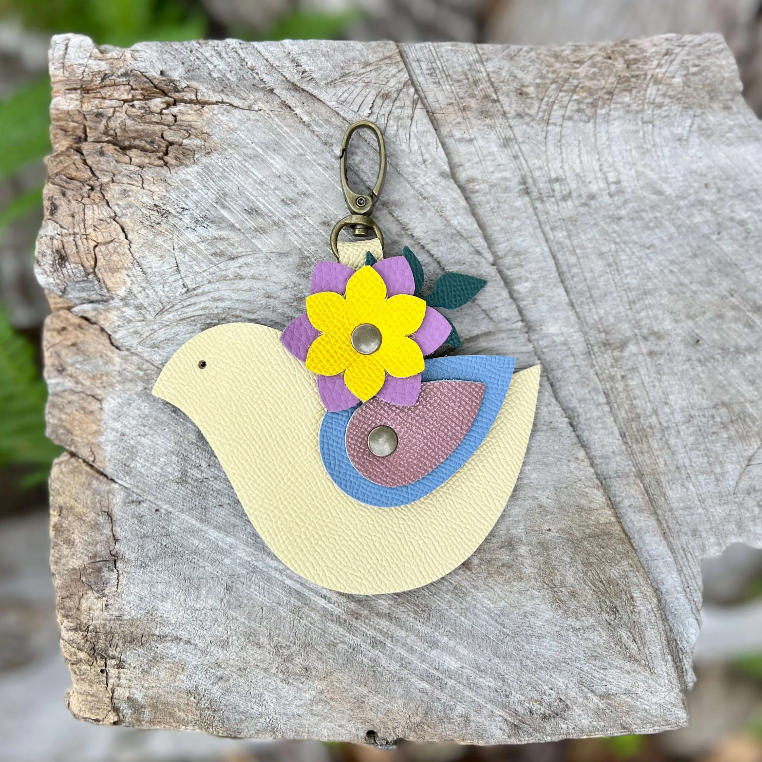 Spring Blooming Bird Leather Purse Charm