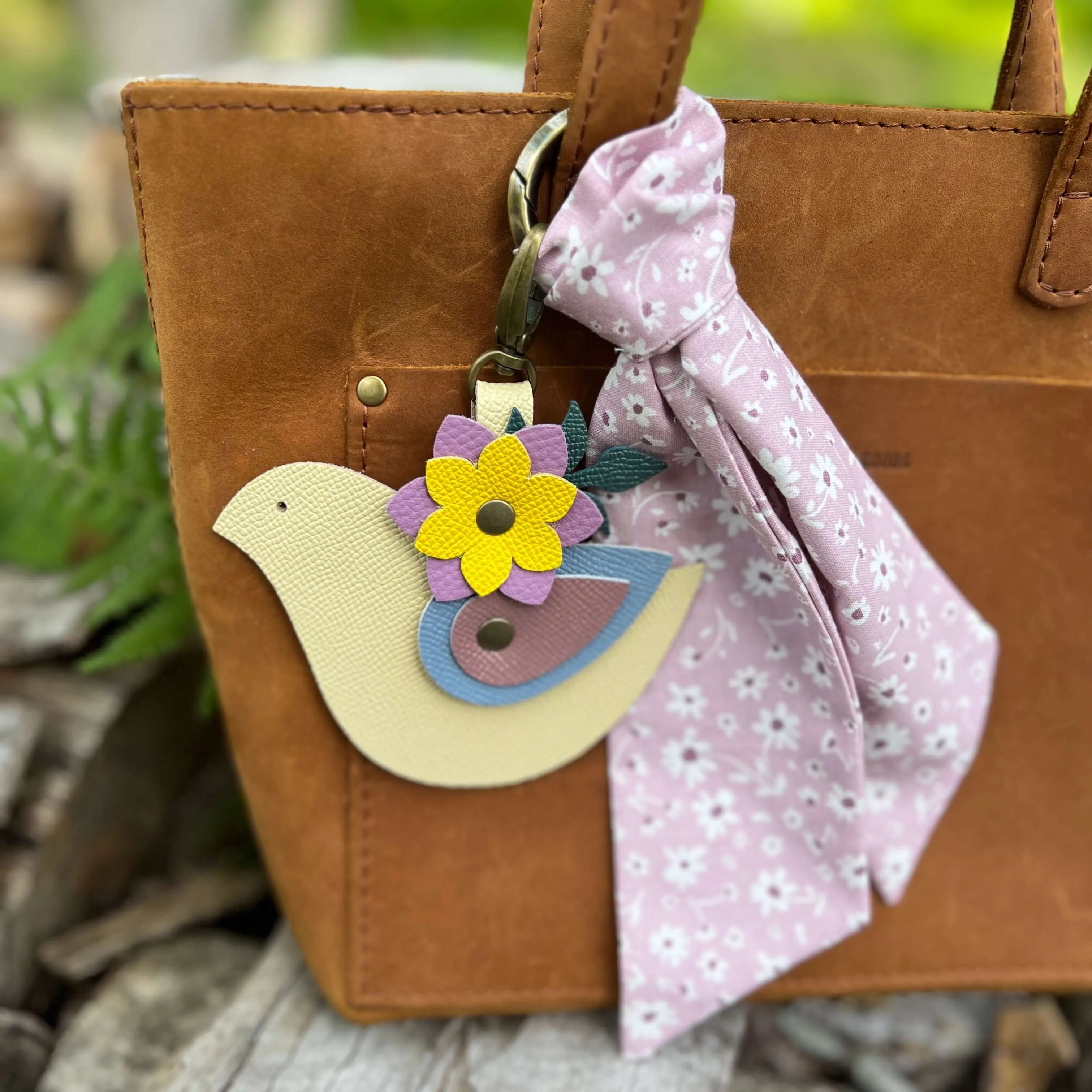 Spring Blooming Bird Leather Purse Charm
