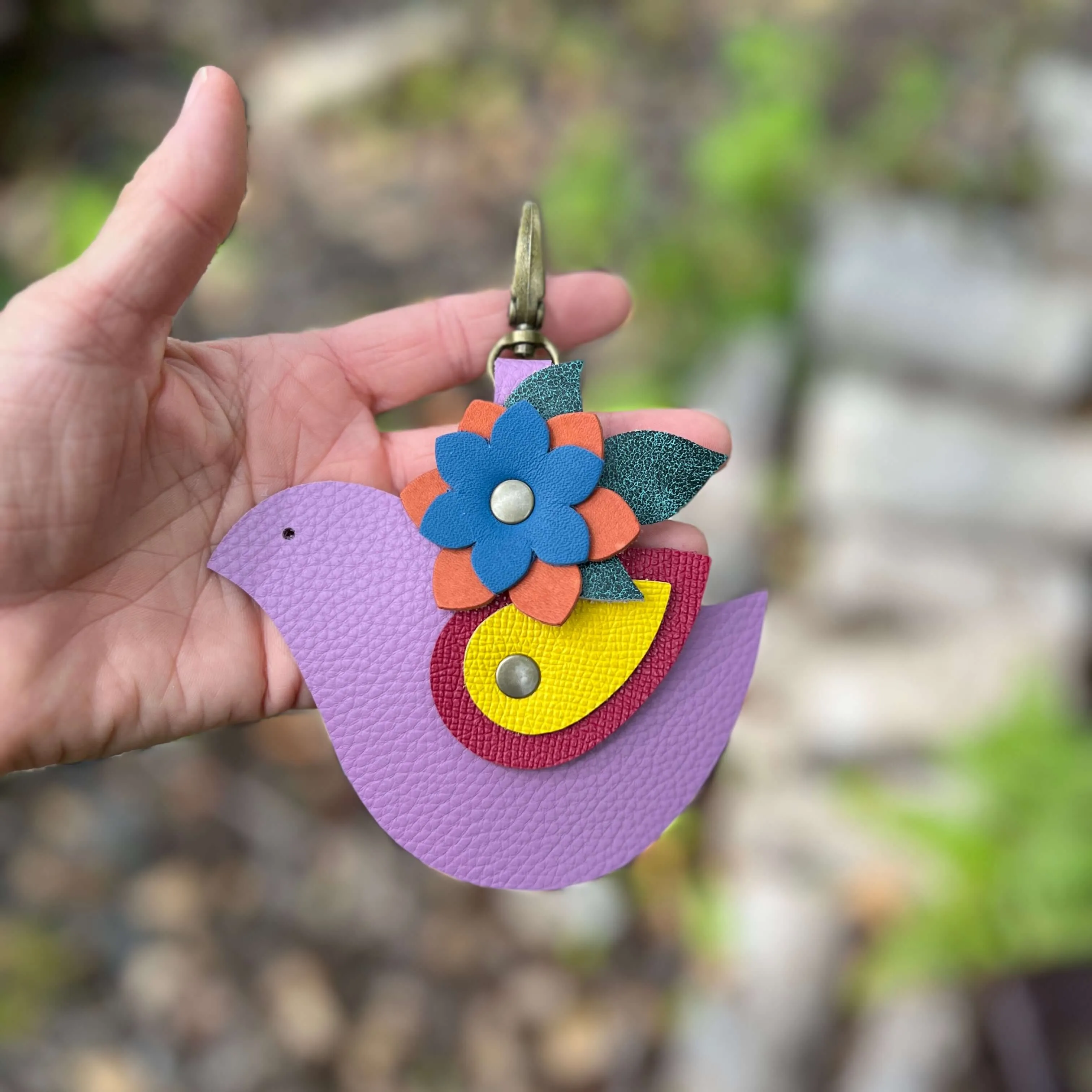 Spring Blooming Bird Leather Purse Charm