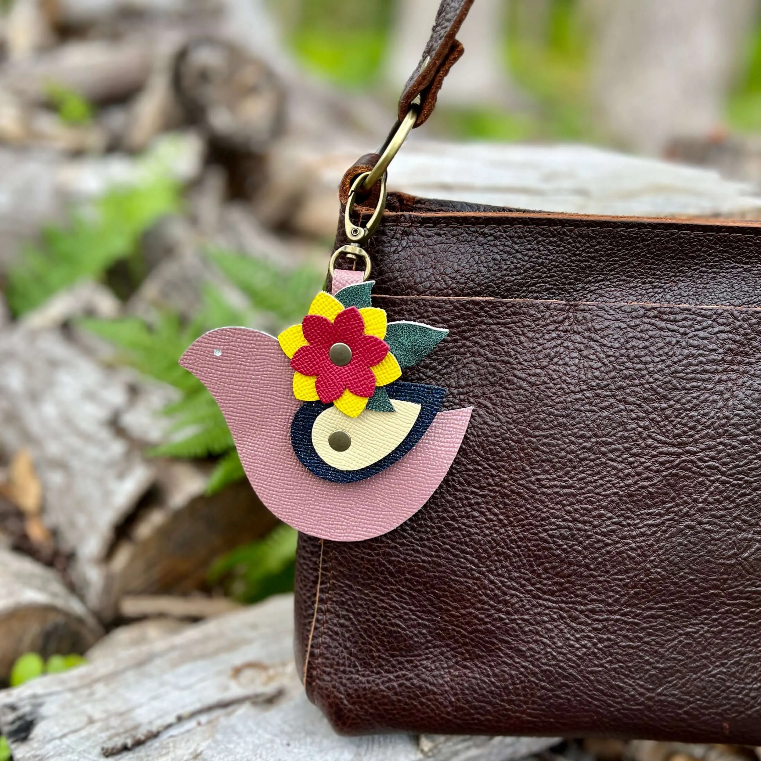 Spring Blooming Bird Leather Purse Charm