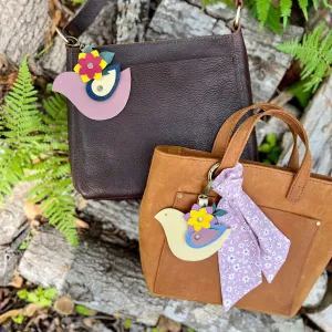 Spring Blooming Bird Leather Purse Charm