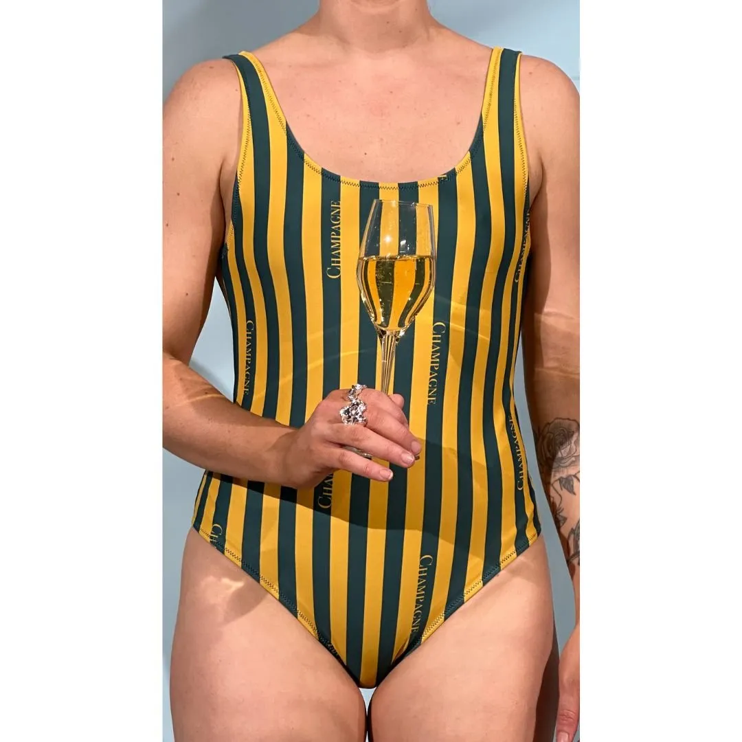 The Champagne Striped Swimsuit