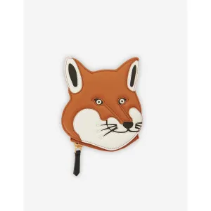 Unisex Fox Head Leather Coin Purse - Camel