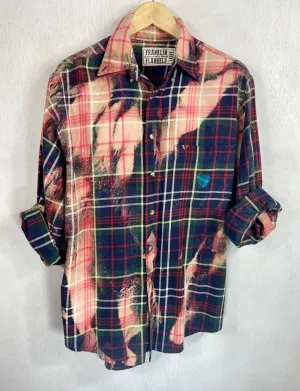 Vintage Navy Blue, Green and Pink Lightweight Cotton Size Large