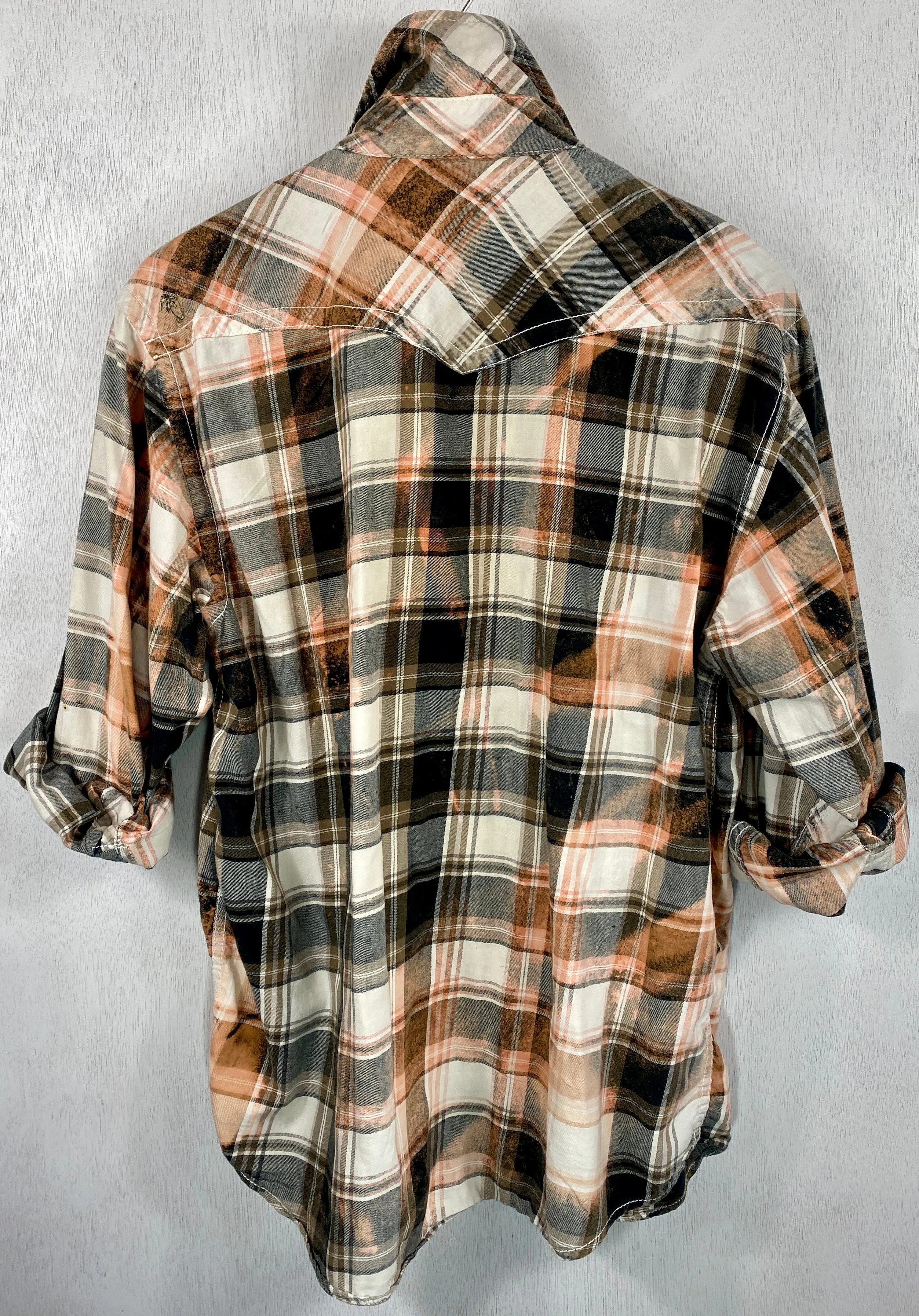 Vintage Western Style Black, White, Peach and Brown Lightweight Cotton Size Large