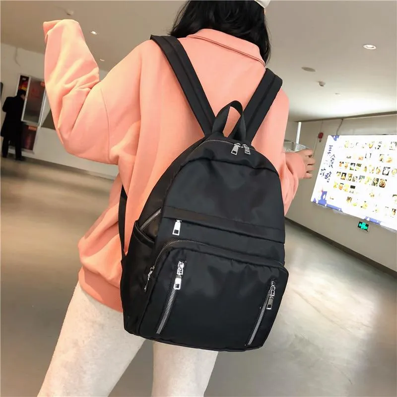 Women's Nylon Travel Backpack With Vertical Zippers