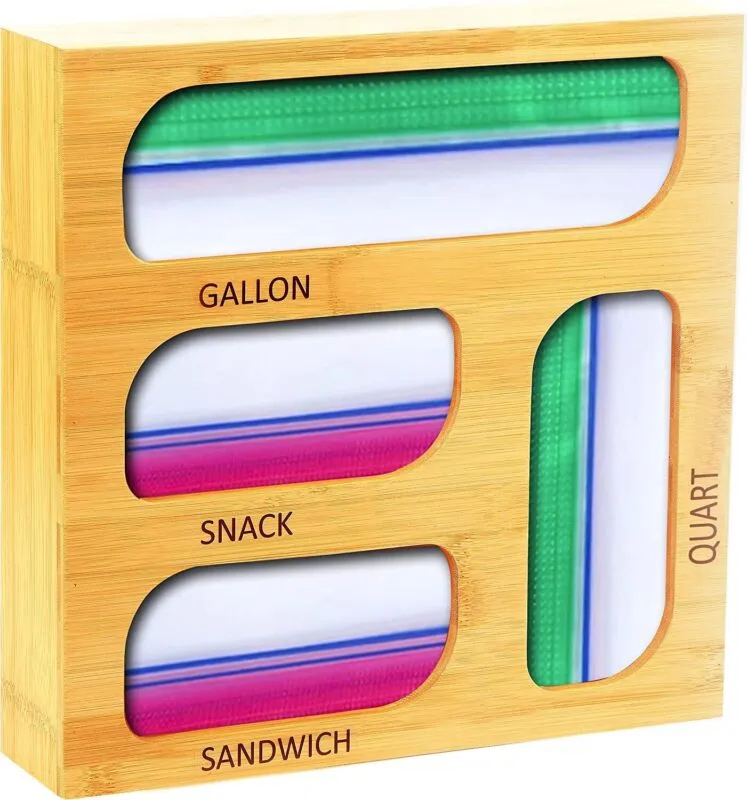 Ziplock Bag Organizer, 4 Separate Bamboo Food Storage