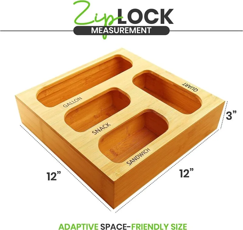 Ziplock Bag Organizer, 4 Separate Bamboo Food Storage